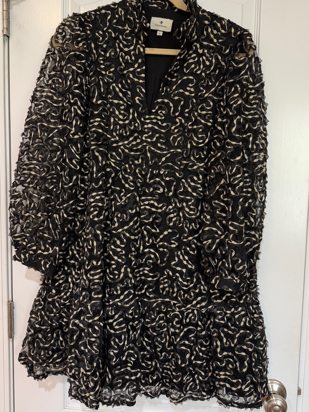 Tuckermuck Black & Cream Textured Tiered Dress